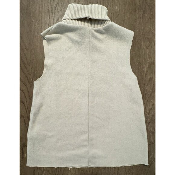 Zara Women Cream Beige Sleeveless Turtleneck Size Small Ribbed Raw Hem Chic Soft - Picture 6 of 12